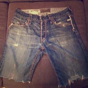 Blue Tattoo Cutoff Jean Shorts